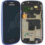 Abbildung zeigt Original Galaxy S3 mini VE (GT-i8200) Frontschale mit Display und Touchscreen blau