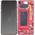 Abbildung zeigt Original Galaxy S10 (SM-G973F) Display + Touchscreen Einheit mit Rahmen rot