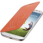 Abbildung zeigt Original Galaxy S4 (GT-i9500 not for Germany) Akkudeckel mit Lederflappe orange EF-FI950BO